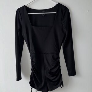 Forever 21 Black Long-Sleeve Ruched Square-Neck Top